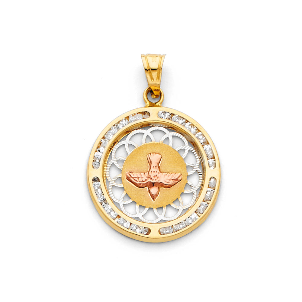 14K Tri-Color Gold Spirit Saint CZ Charm Pendant (25mm x 20mm)