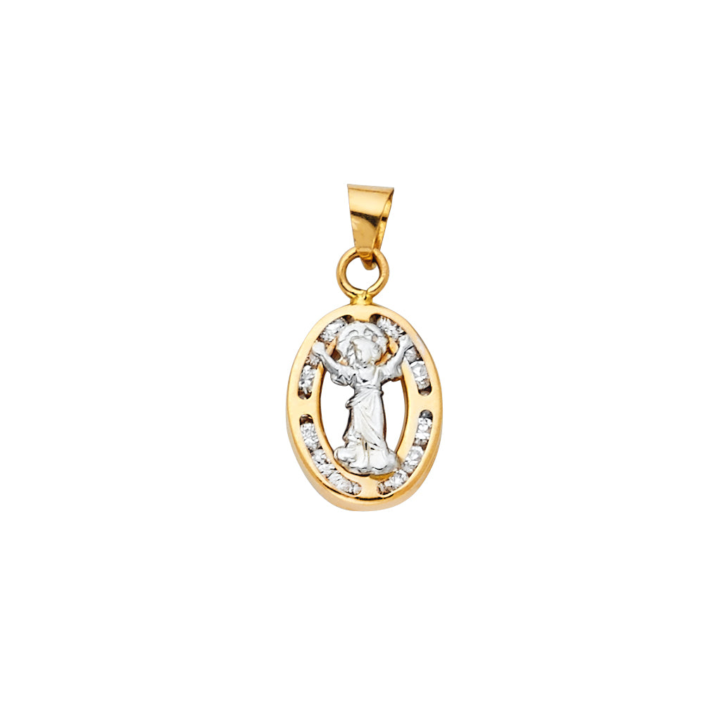 14K Two-tone Gold with White CZ Accented Small/Mini Divine Infant Jesus Charm Pendant (17mm x 8mm)