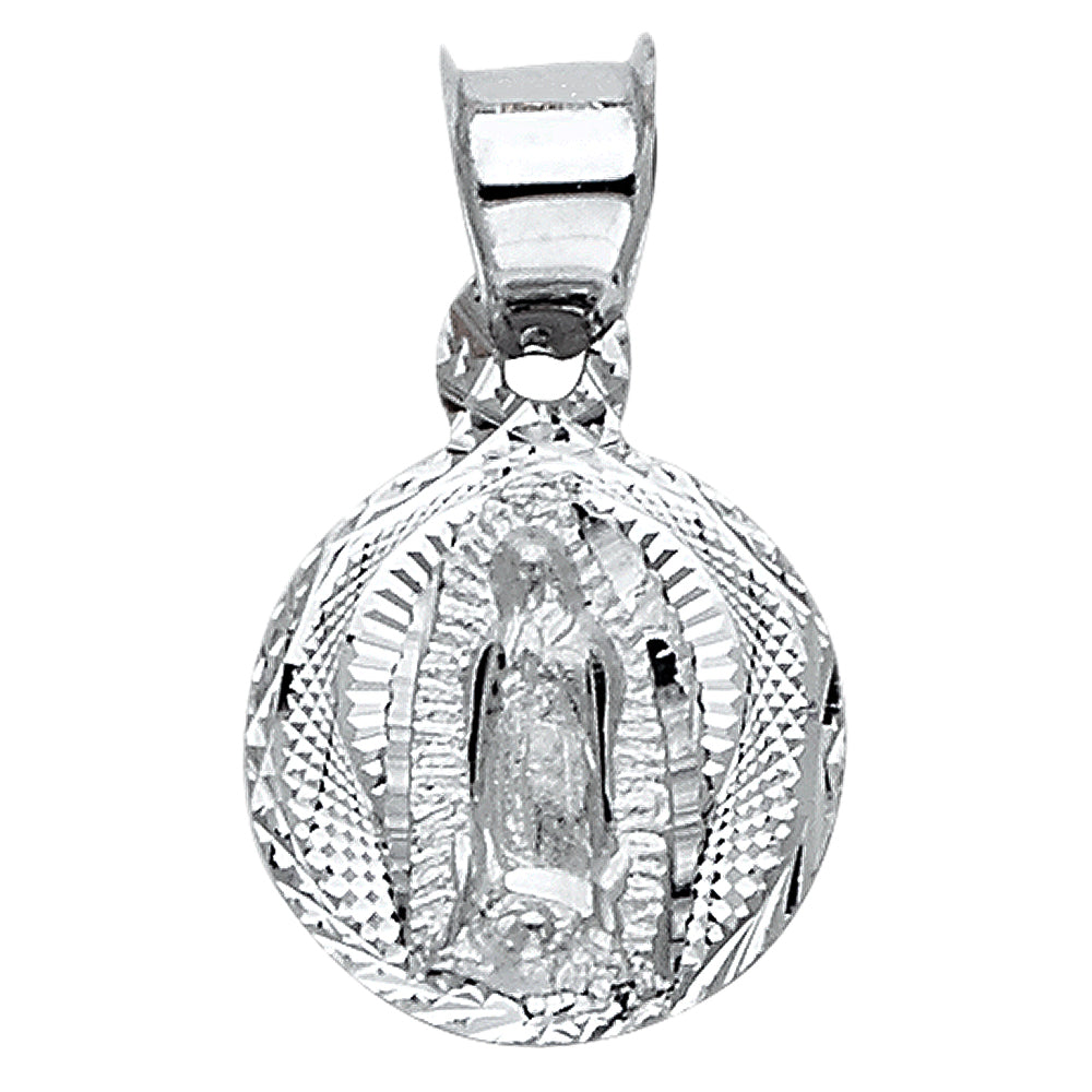14k White Gold Small/Mini Our Lady Of Guadalupe Charm Pendant (11mm x 11mm)