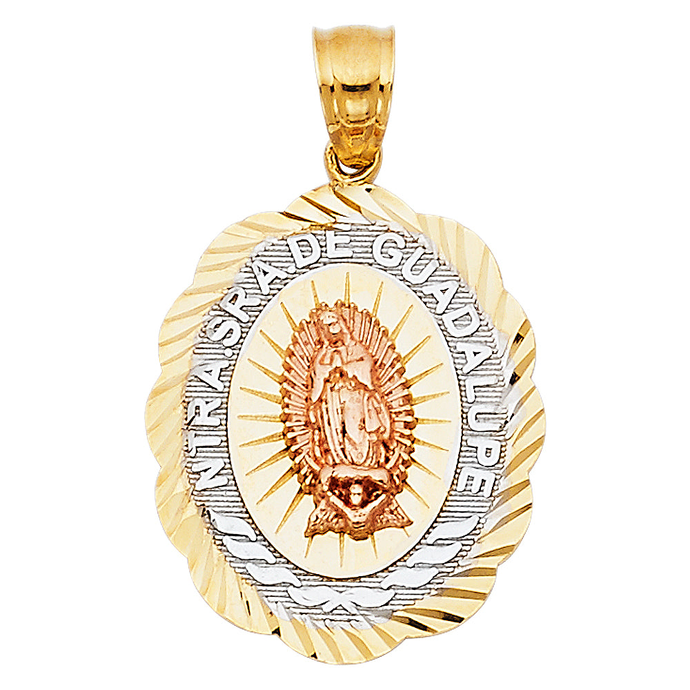 14K Tri-Color Gold Our Lady Of Guadalupe Charm Pendant (22mm x 18mm)