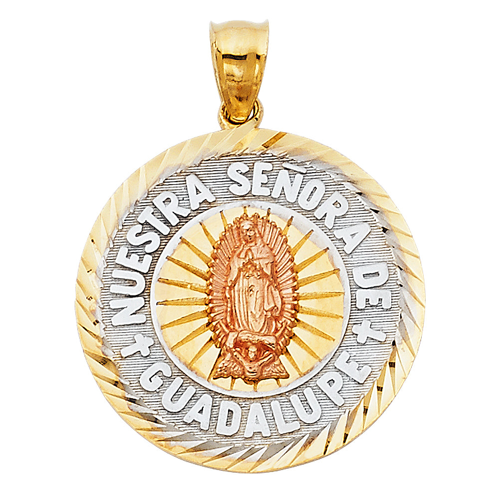 14K Tri-Color Gold Our Lady Of Guadalupe Charm Pendant (23mm x 23mm)