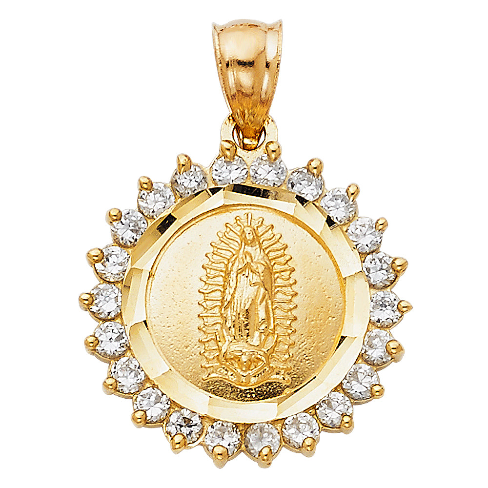 14k Yellow Gold with White CZ Accented Our Lady Of Guadalupe Charm Pendant (20mm x 20mm)