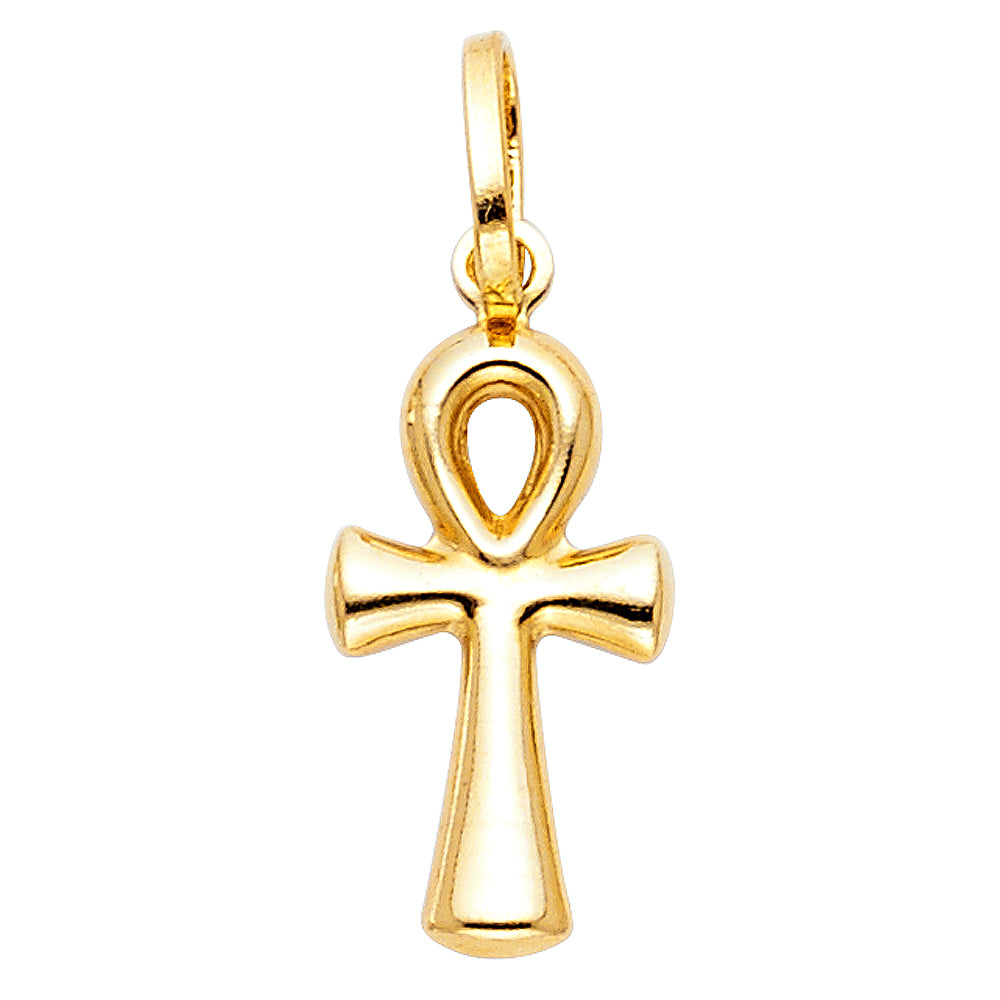 14k Yellow Gold Mini Ankh Cross (Egyptian Symbol for Life) Charm Pendant (10 X 25mm)