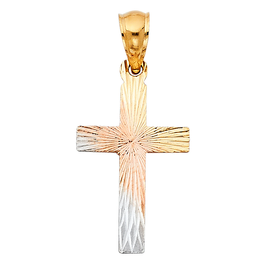 14K Tri-color Gold Small/Mini Religious Cross Stamp Charm Pendant (20mm x 13mm)