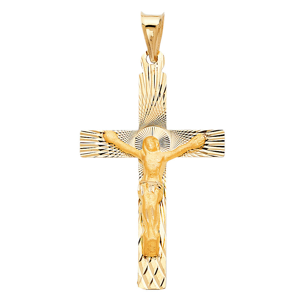 14k Yellow Gold Religious Crucifix Stamp Charm Pendant (37mm x 25mm)