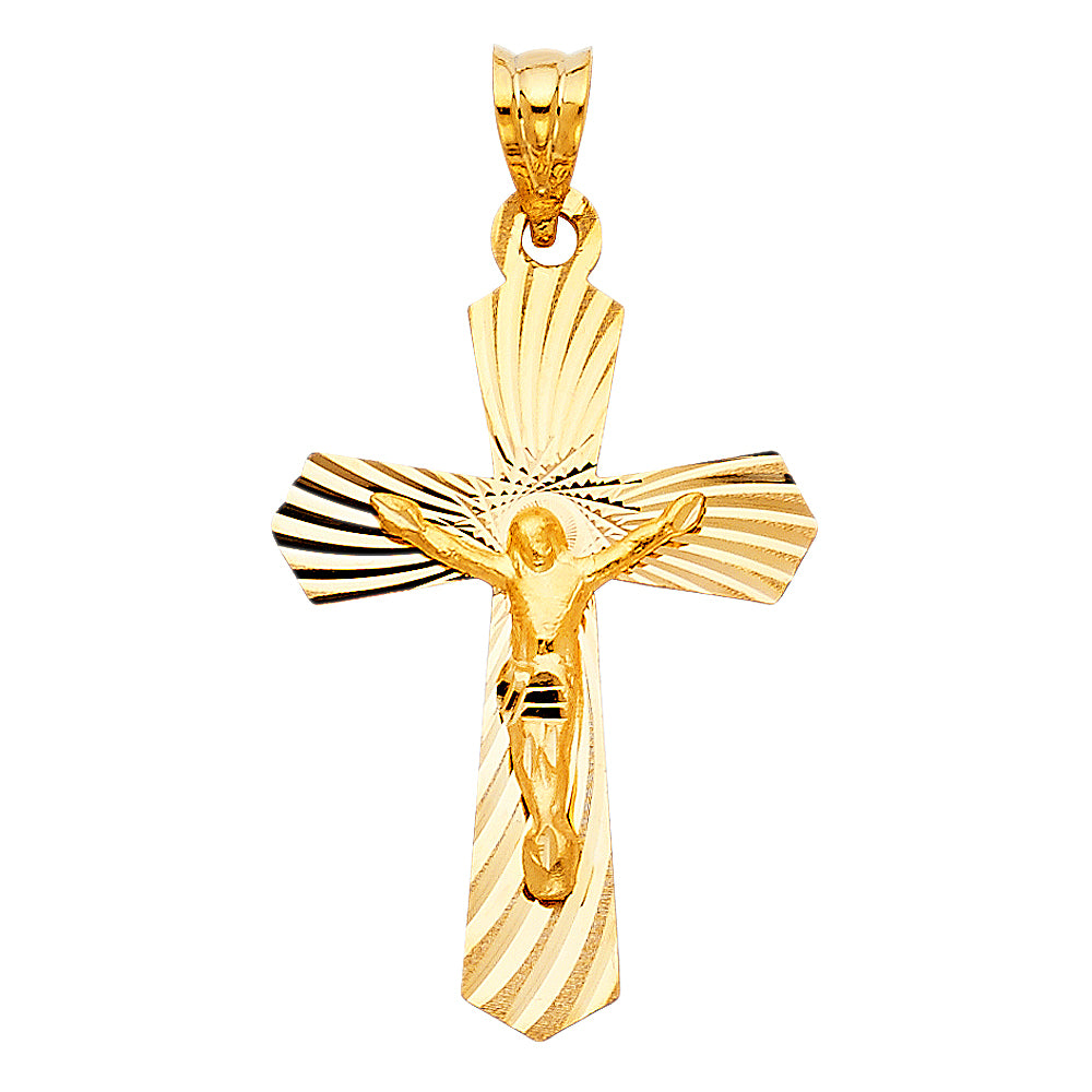 14k Yellow Gold Religious Crucifix Stamp Charm Pendant (28mm x 20mm)