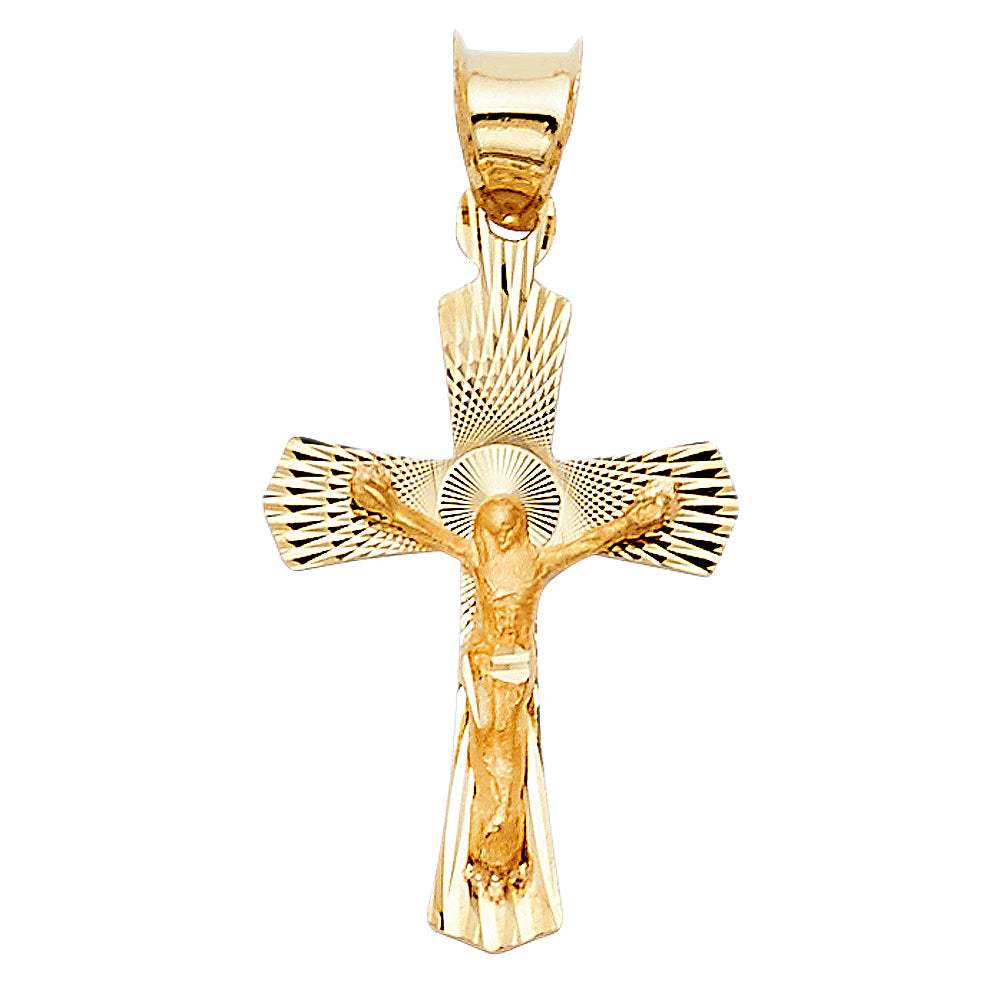 14k Yellow Gold Small/Mini Religious Crucifix Stamp Charm Pendant (20mm x 14mm)