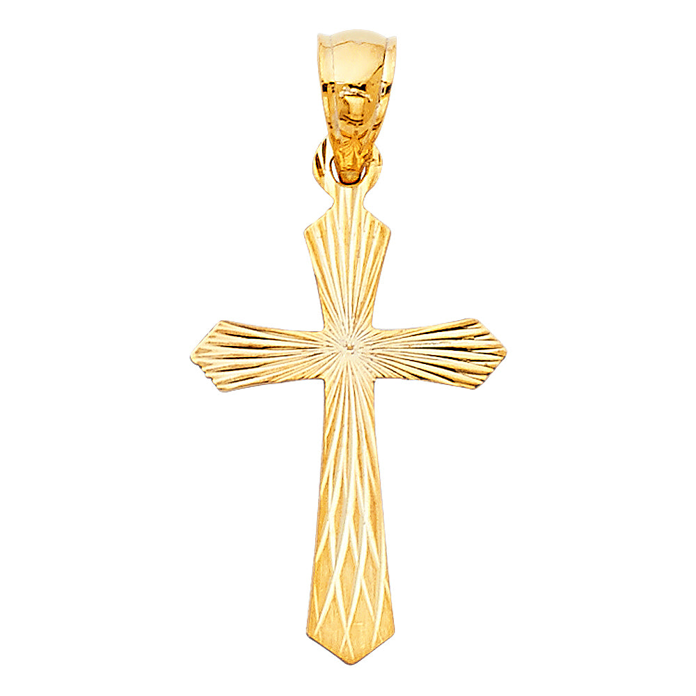 14k Yellow Gold Small/Mini Religious Cross Stamp Charm Pendant (21mm x 15mm)