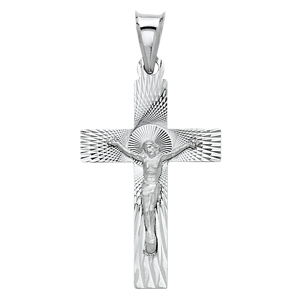 14k White Gold Religious Crucifix Stamp Charm Pendant (27mm x 18mm)