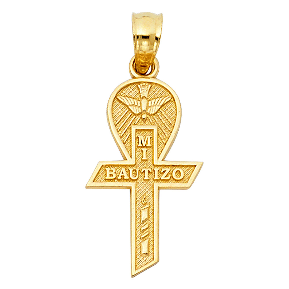 14k Yellow Gold Small/Mini Religious Baptism Cross Charm Pendant (19mm x 6mm)