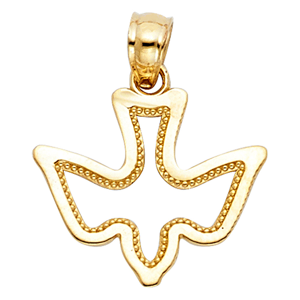 14k Yellow Gold Small/Mini Espiritu Santo Dove Charm Pendant (15mm x 17mm)