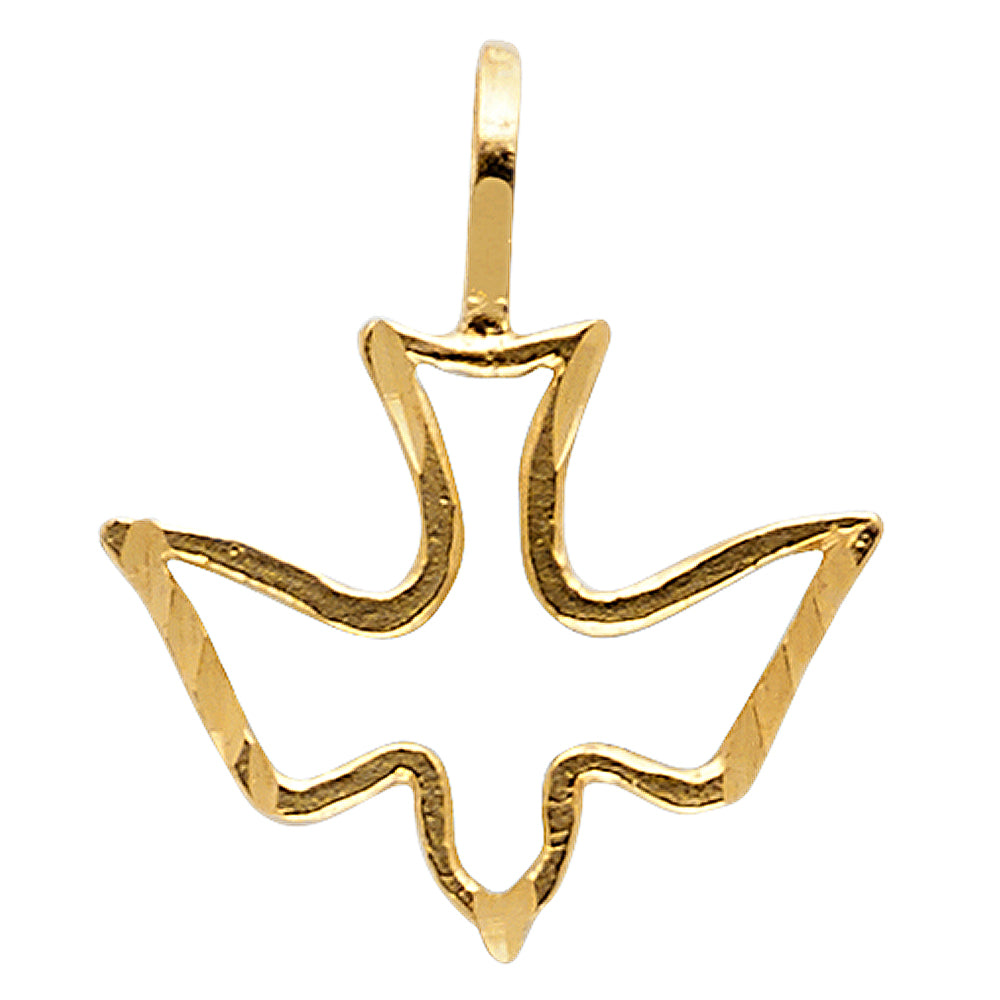 14k Yellow Gold Small/Mini Espiritu Santo Dove Charm Pendant (14mm x 17mm)