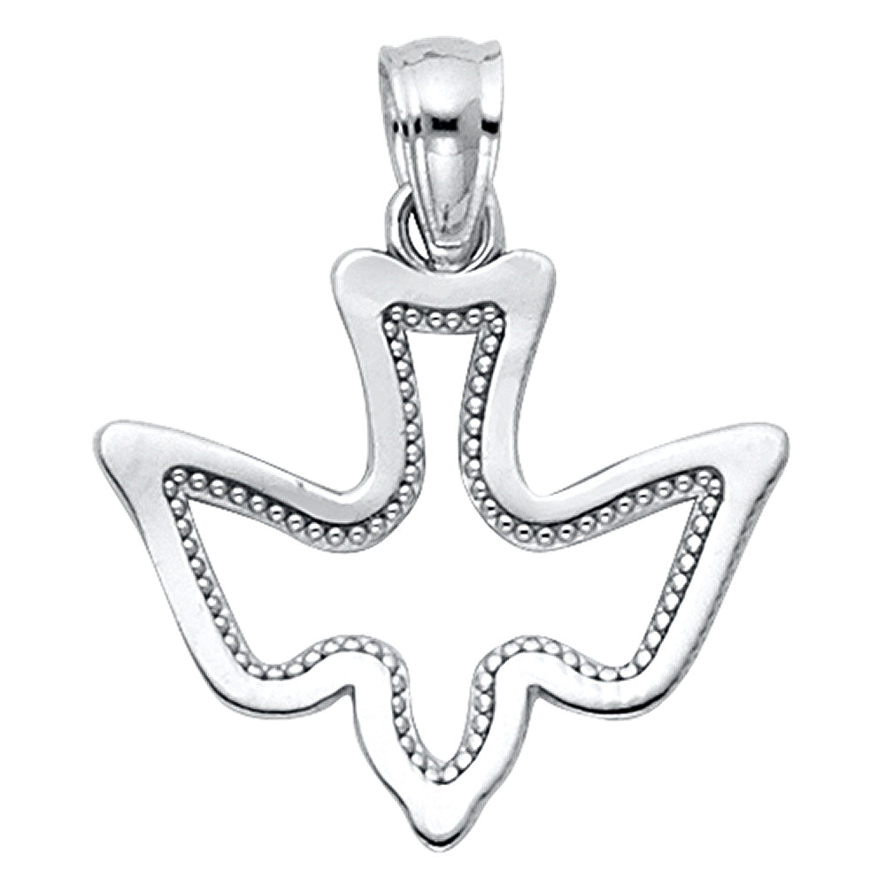 14k White Gold Small/Mini Espiritu Santo Dove Charm Pendant (15mm x 17mm)