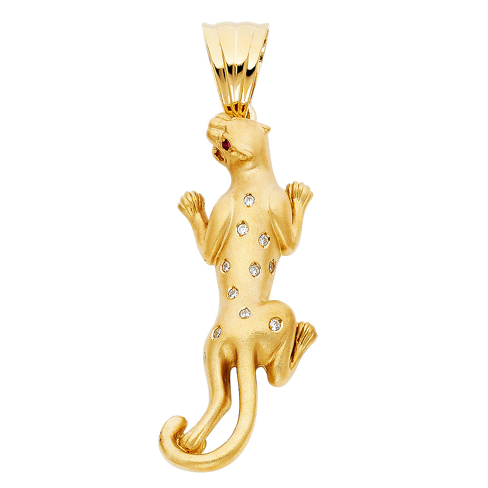 14k Yellow Gold Large CZ Puma Charm Pendant (48mm x 18mm)