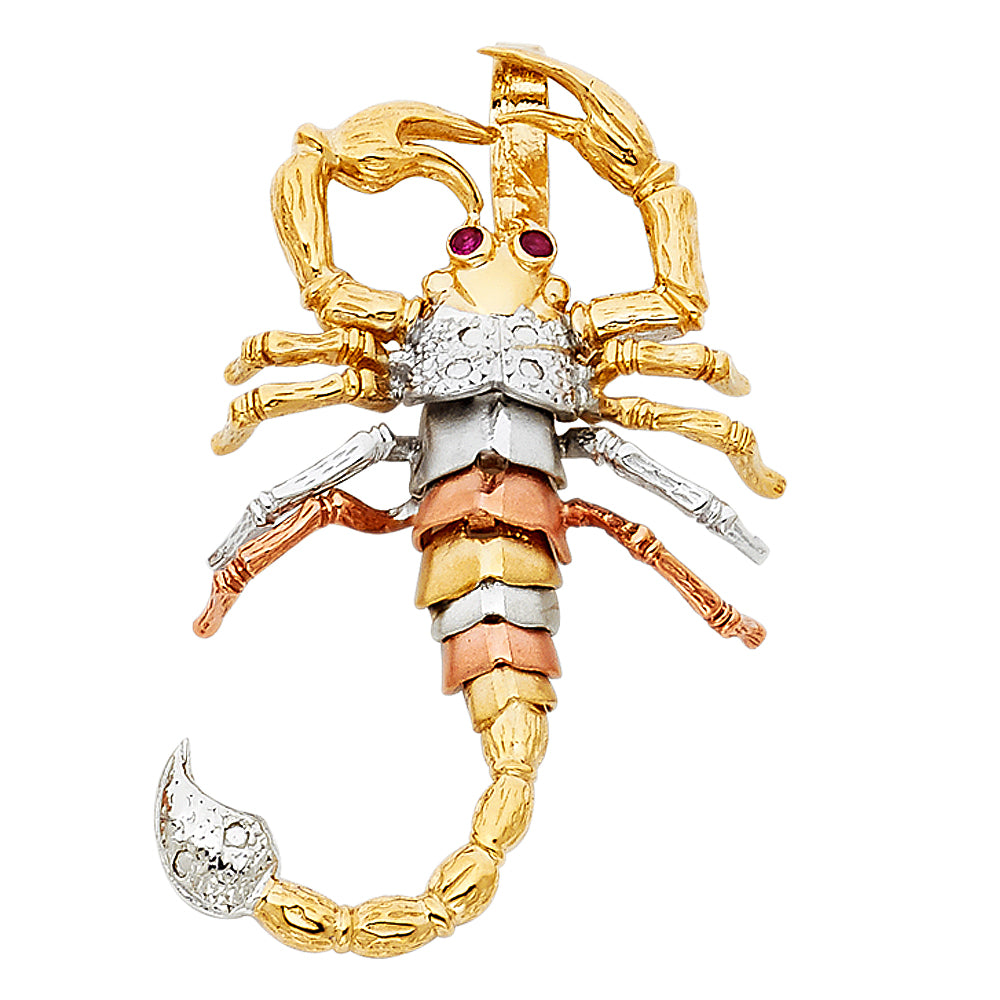 14K Tri-Color Gold Large Scorpion Charm Pendant (42mm x 25mm)