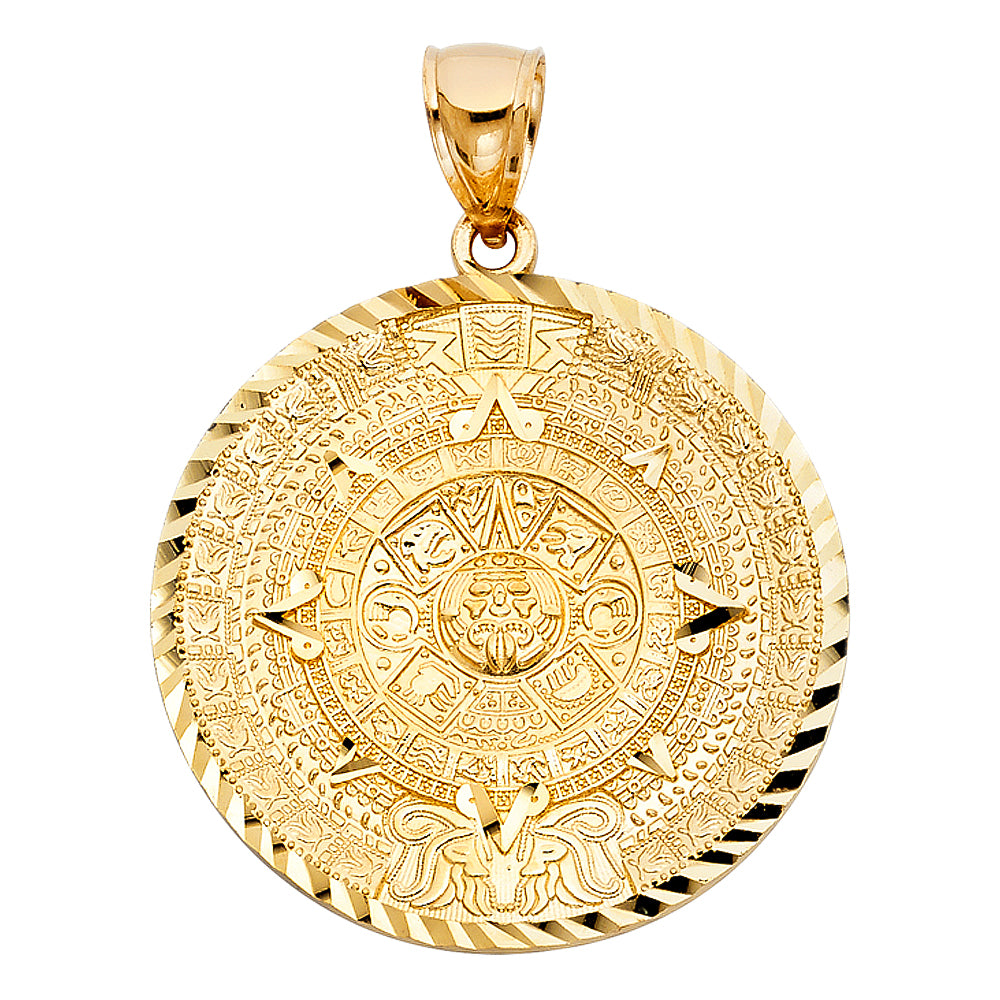 14k Yellow Gold Large Calendario Azteca Charm Pendant (40mm x 40mm)