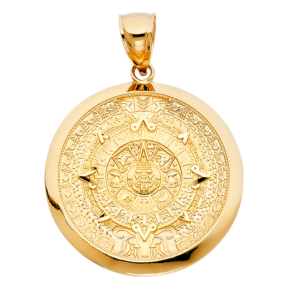 14k Yellow Gold Large Calendario Azteca Charm Pendant (36mm x 36mm)