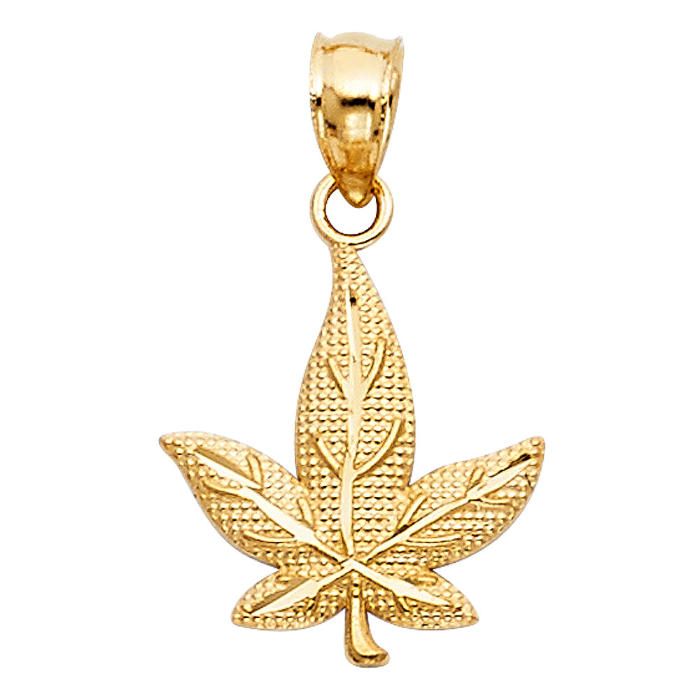 14k Yellow Gold Small/Mini Marijuana Leaf Charm Pendant (15mm x 13mm)