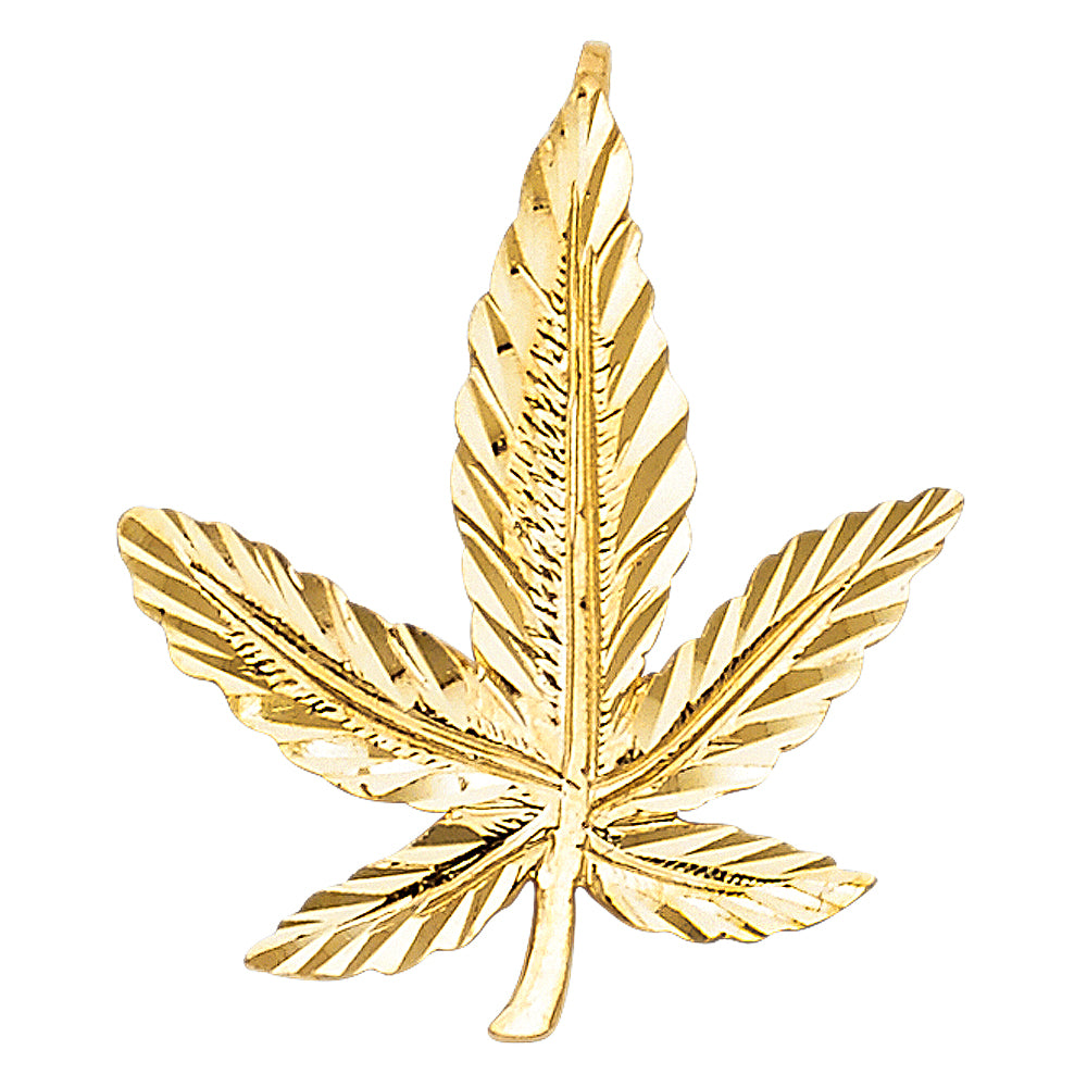 14k Yellow Gold Marijuana Leaf Charm Pendant (25mm x 22mm)