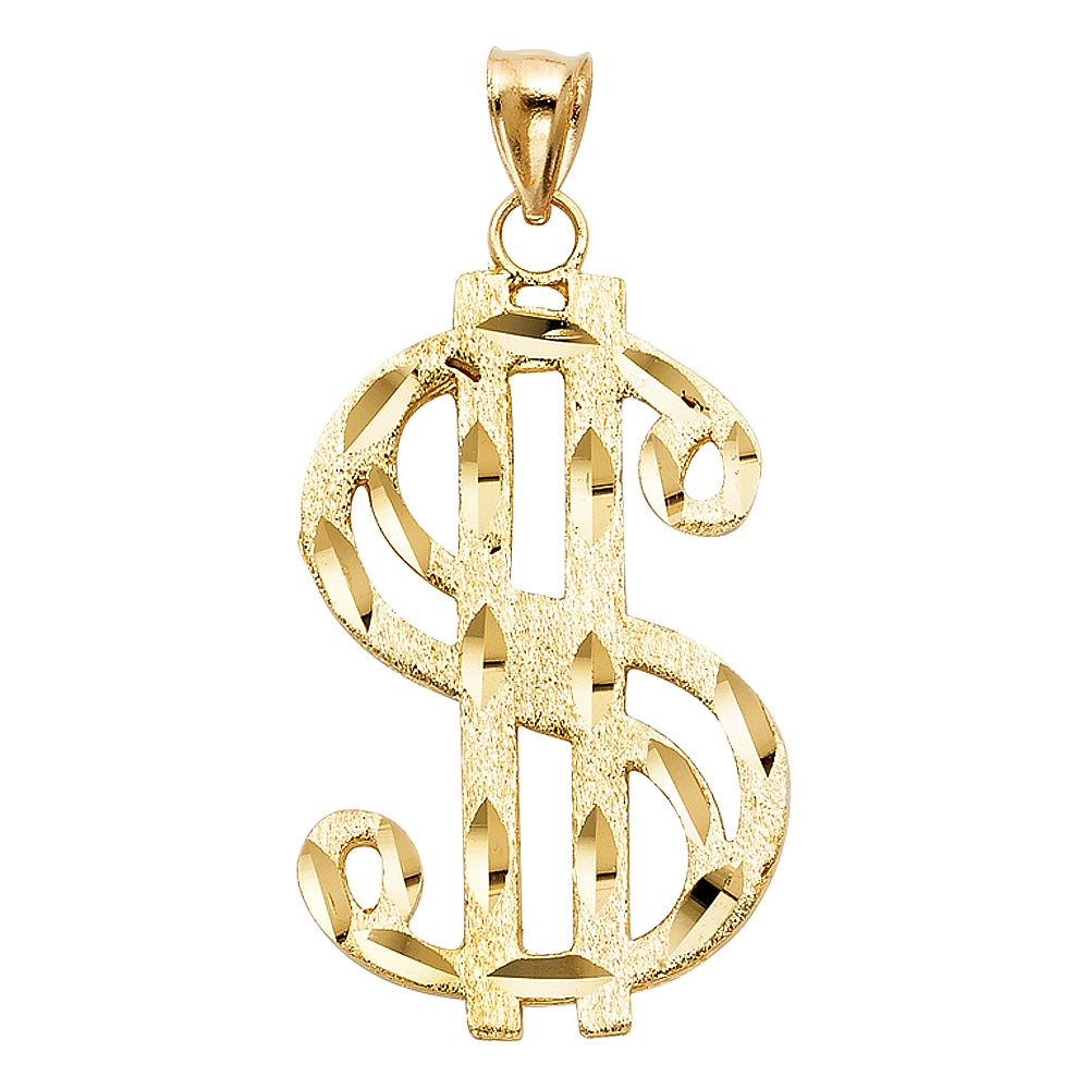 14k Yellow Gold Large Dollar Sign Charm Pendant (43mm x 28mm)