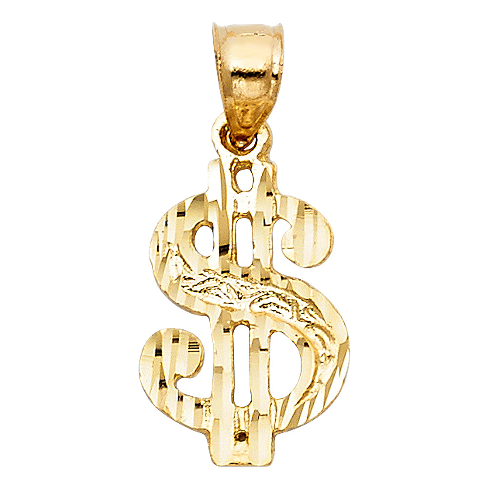 14k Yellow Gold Small/Mini Dollar Sign Charm Pendant (17mm x 12mm)
