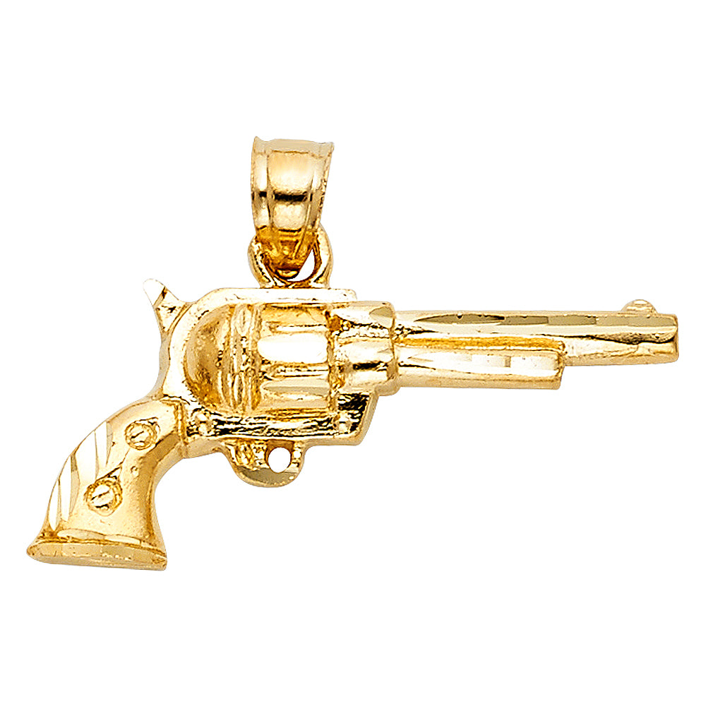 14k Yellow Gold Pistol Gun Charm Pendant (14mm x 30mm)