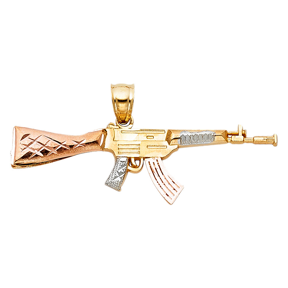 14K Tri-Color Gold Rifle Gun Charm Pendant (12mm x 42mm)