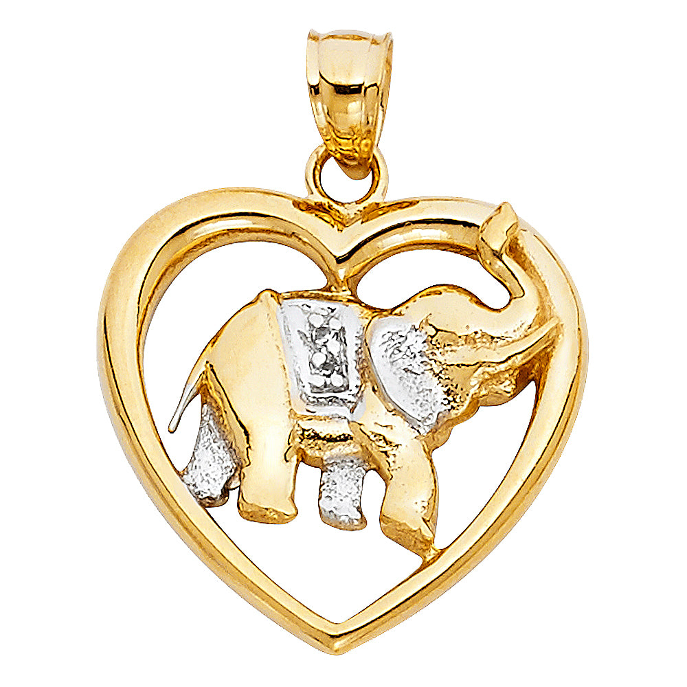 14K Two-tone Gold Elephant Heart Charm Pendant (22mm x 23mm)