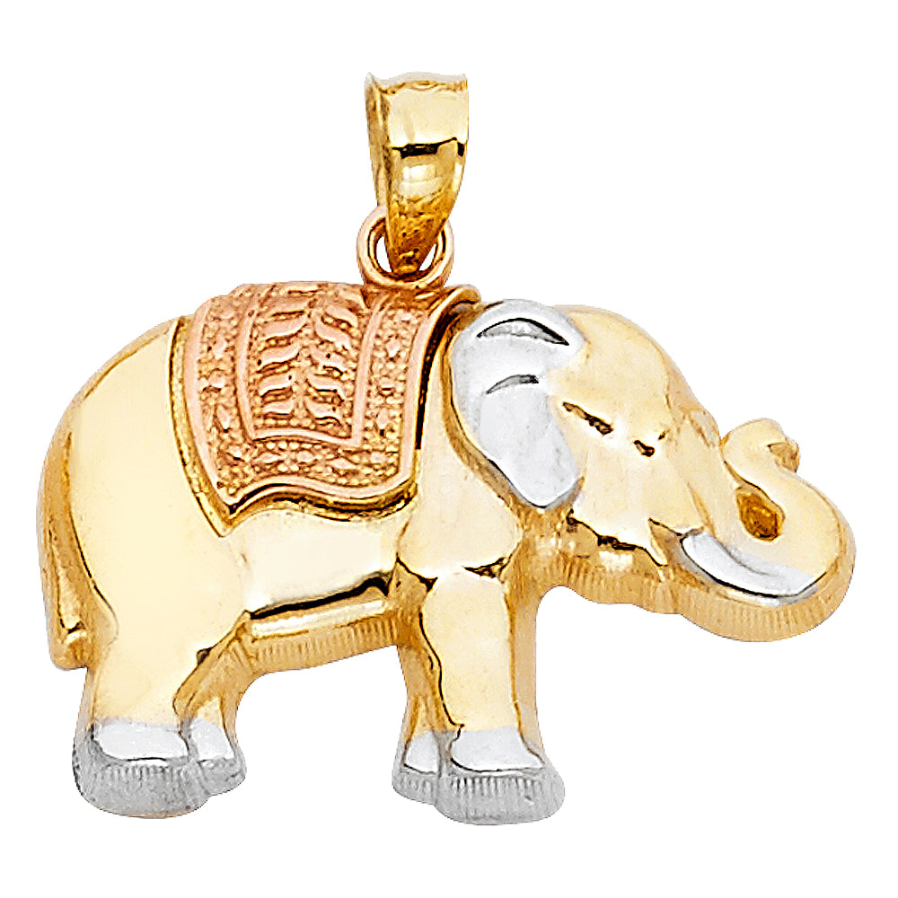 14K Tri-Color Gold Elephant Charm Pendant (16mm x 24mm)
