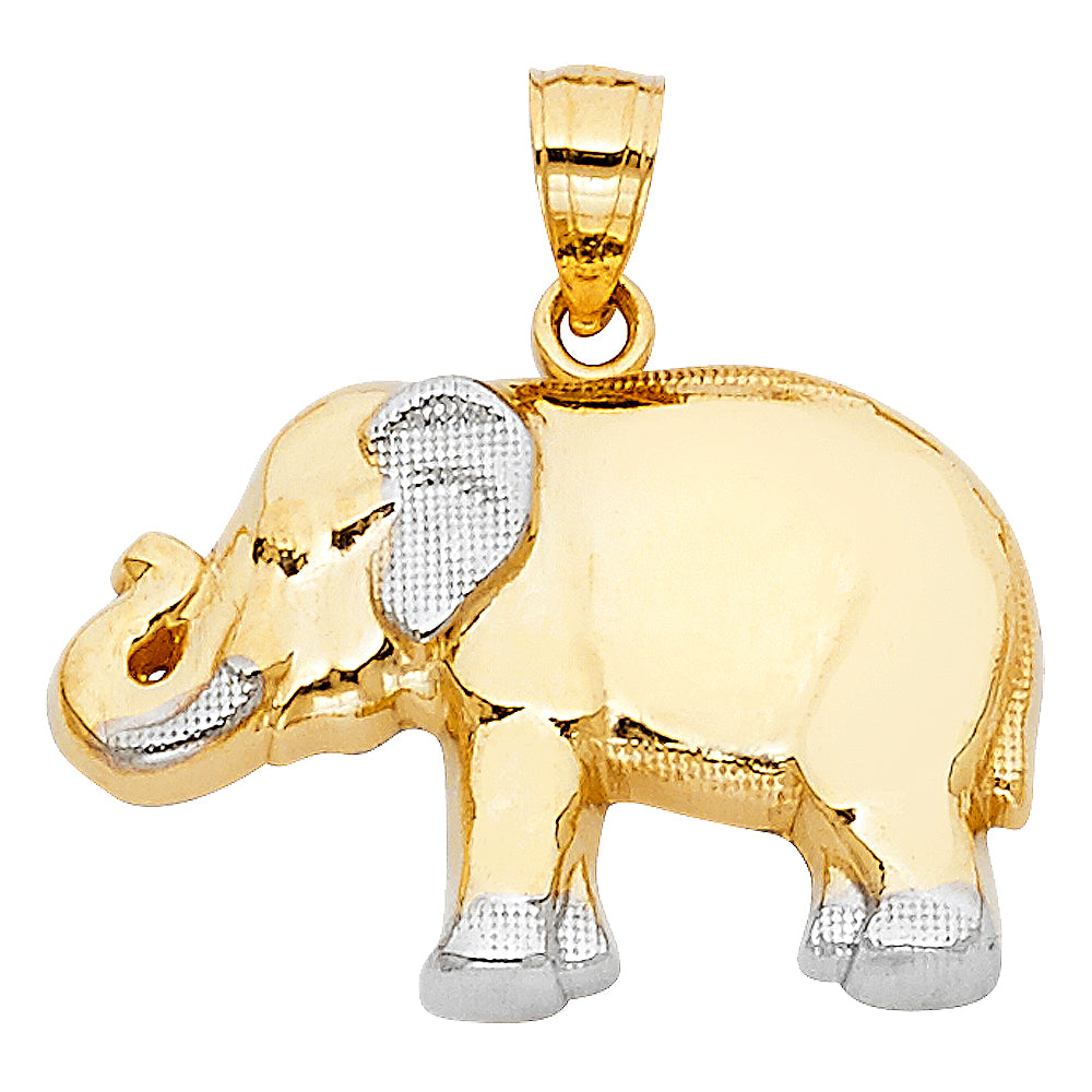 14K Two-tone Gold Elephant Charm Pendant (17mm x 27mm)