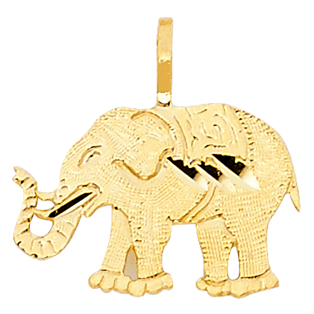 14k Yellow Gold Small/Mini Elephant Charm Pendant (10mm x 15mm)