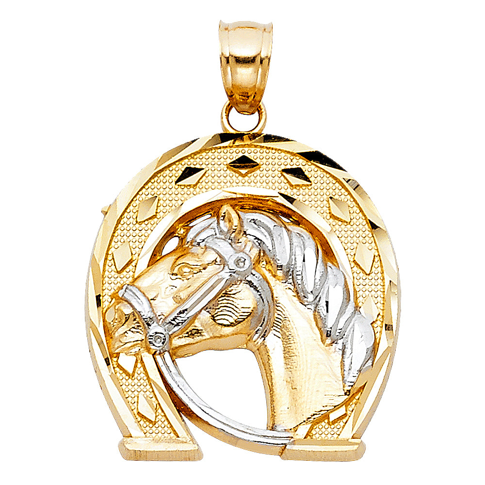 14K Two-tone Gold Lucky Horseshoe Charm Pendant (23mm x 22mm)