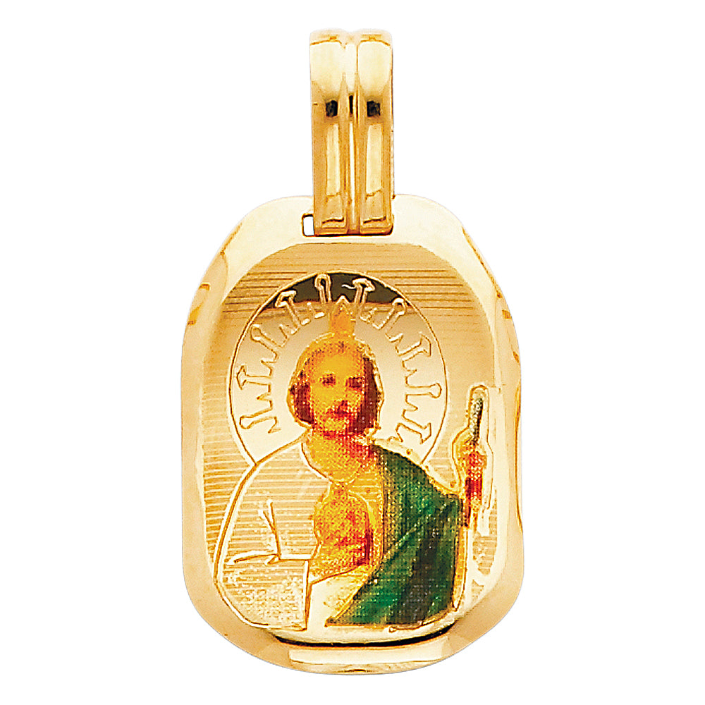 14k Yellow Gold Religious Saint Jude Thaddeus Picture Charm Pendant (23mm x 18mm)