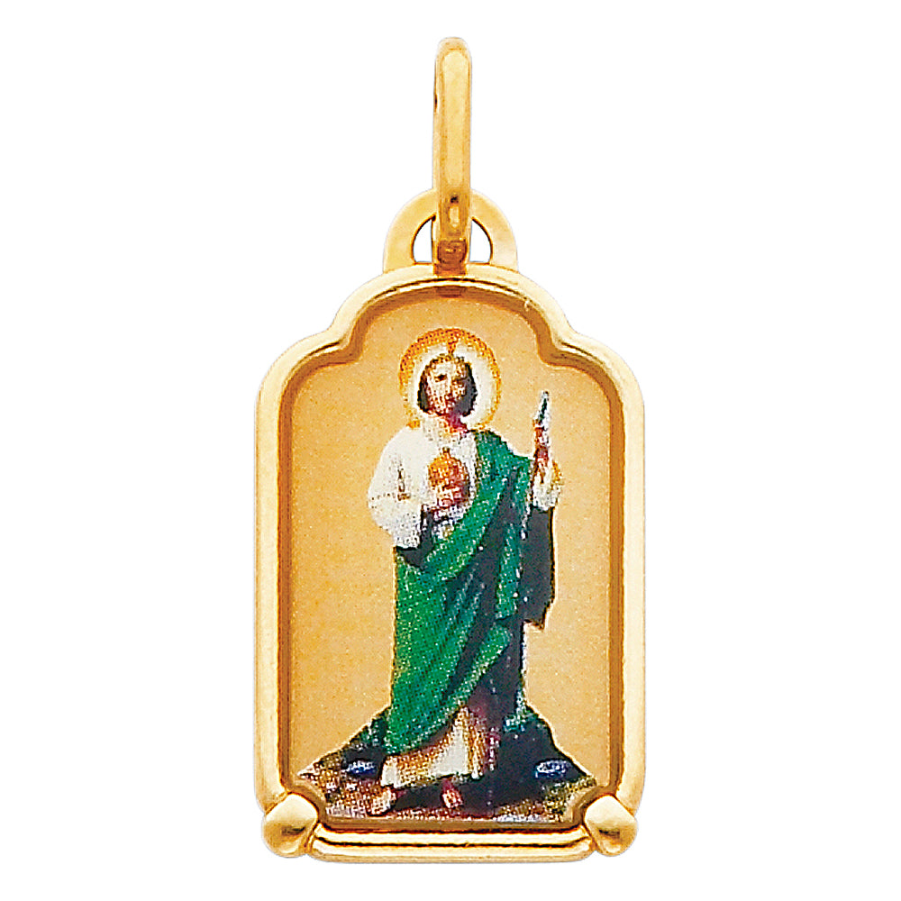 14k Yellow Gold Small/Mini Saint Jude Thaddeus Picture Charm Pendant (21mm x 15mm)