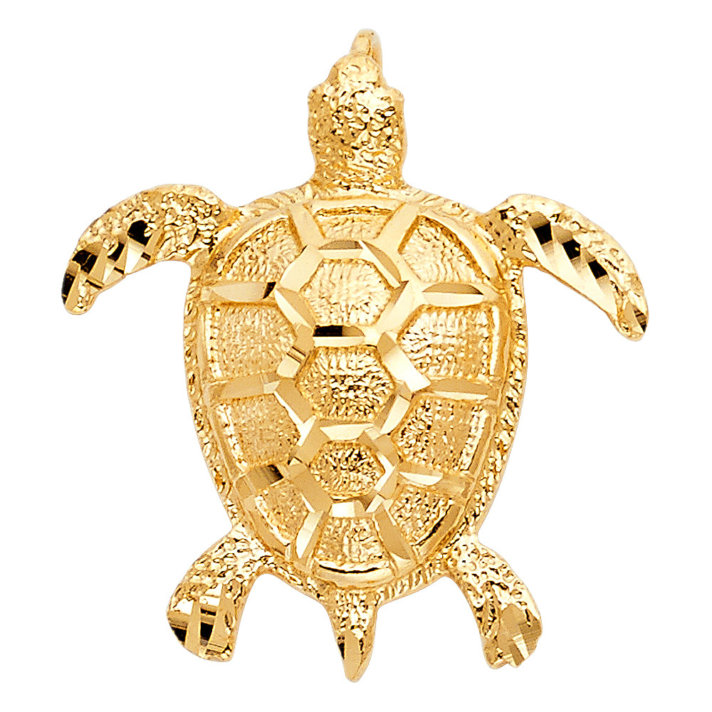 14k Yellow Gold Turtle Charm Pendant (31mm x 28mm)