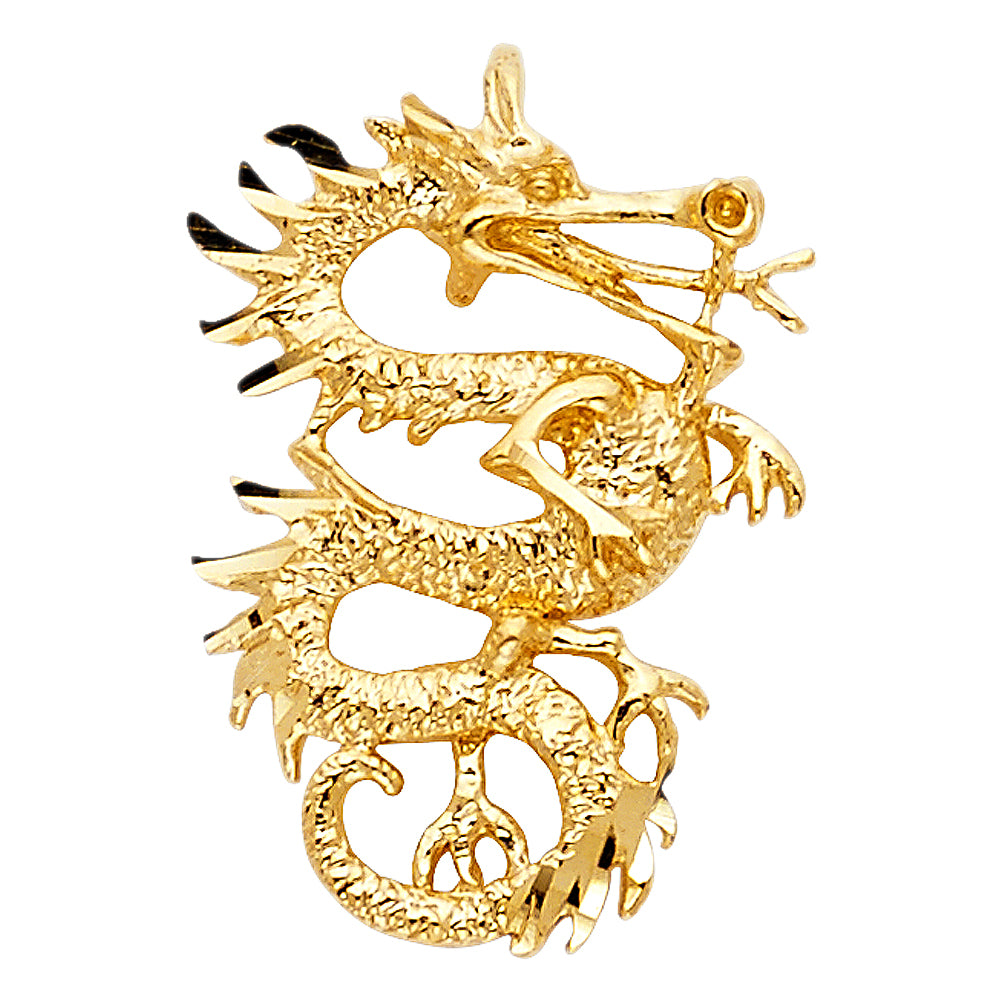 14k Yellow Gold Dragon Charm Pendant (25mm x 17mm)