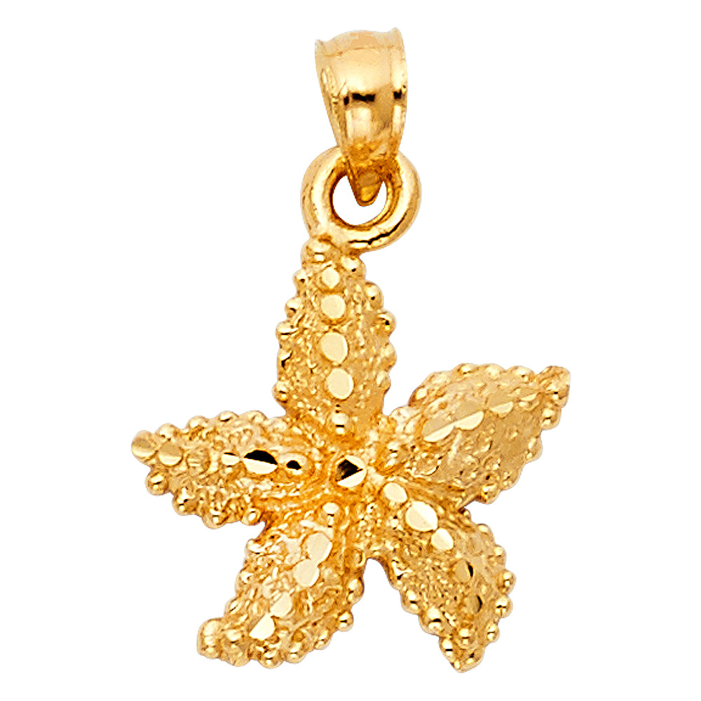 14k Yellow Gold Starfish Charm Pendant (15mm x 15mm)