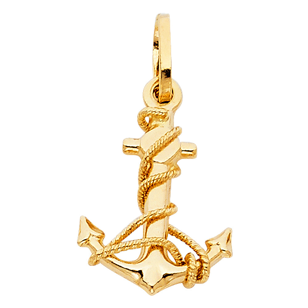14k Yellow Gold Small/Mini Anchor Charm Pendant (16mm x 14mm)