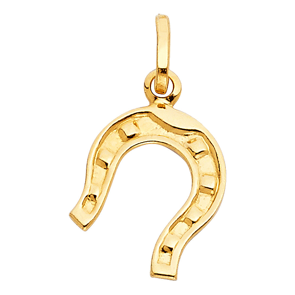 14k Yellow Gold Small/Mini Lucky Horseshoe Charm Pendant (27mm x 15mm)