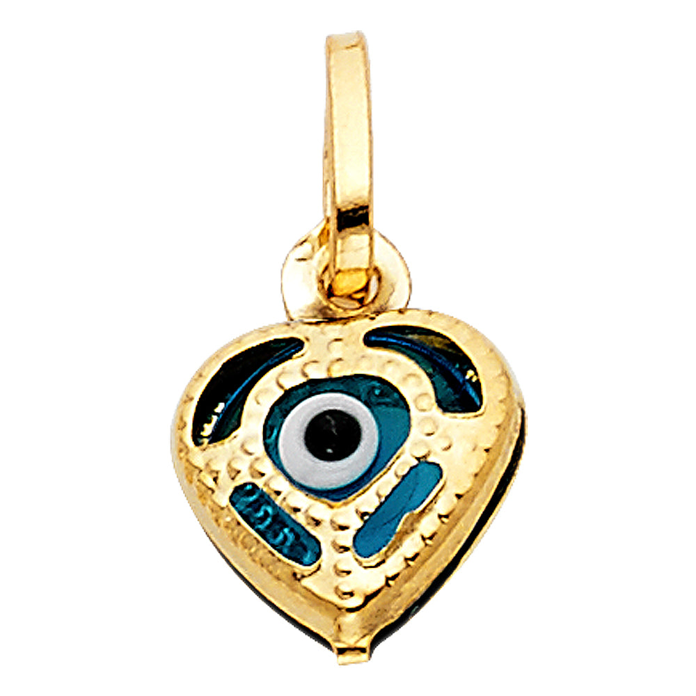 14k Yellow Gold Small/Mini Evil Eye Heart Charm Pendant (10mm x 10mm)