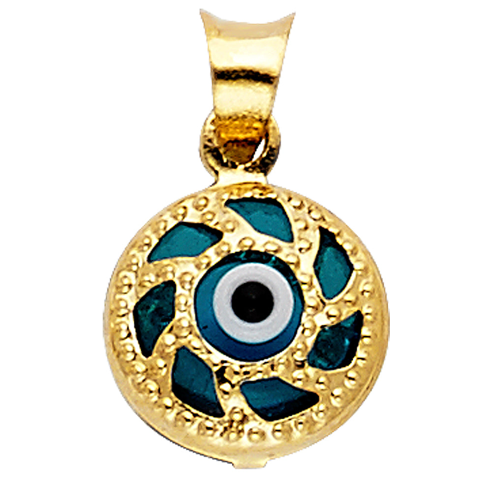 14k Yellow Gold Small/Mini Evil Eye Charm Pendant (9mm x 9mm)
