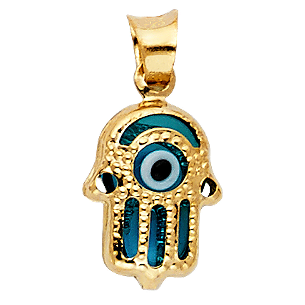 14k Yellow Gold Small/Mini Evil Eye Hamsa Charm Pendant (11mm x 9mm)