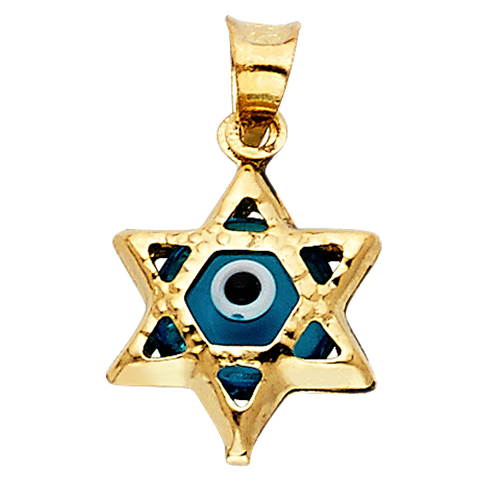 14k Yellow Gold Small/Mini Evil Eye Star Charm Pendant (12mm x 11mm)