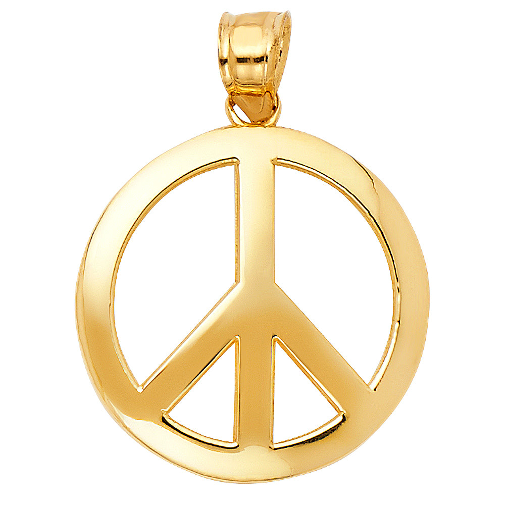 14k Yellow Gold Peace Sign Charm Pendant (20mm x 20mm)