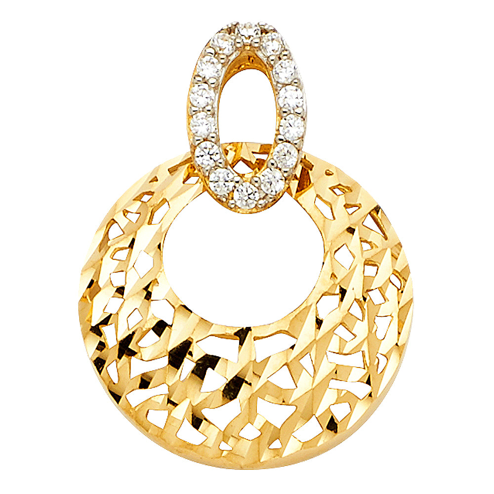 14k Yellow Gold with White CZ Accented Small/Mini Charm Pendant (21mm x 16mm)