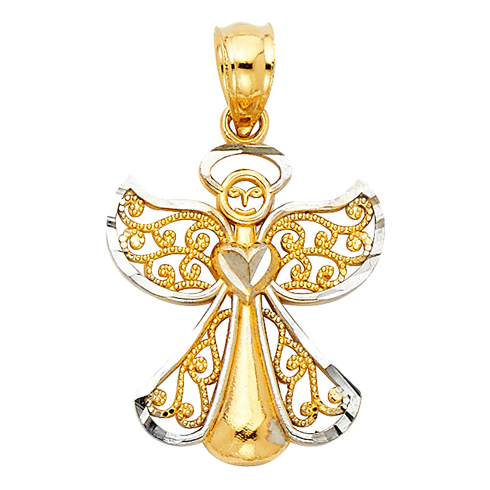 14K Two-tone Gold Small/Mini Angel Charm Pendant (17mm x 14mm)