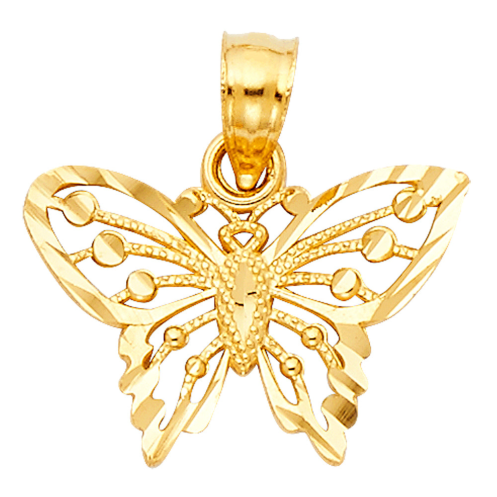 14k Yellow Gold Small/Mini Butterfly Charm Pendant (12mm x 16mm)
