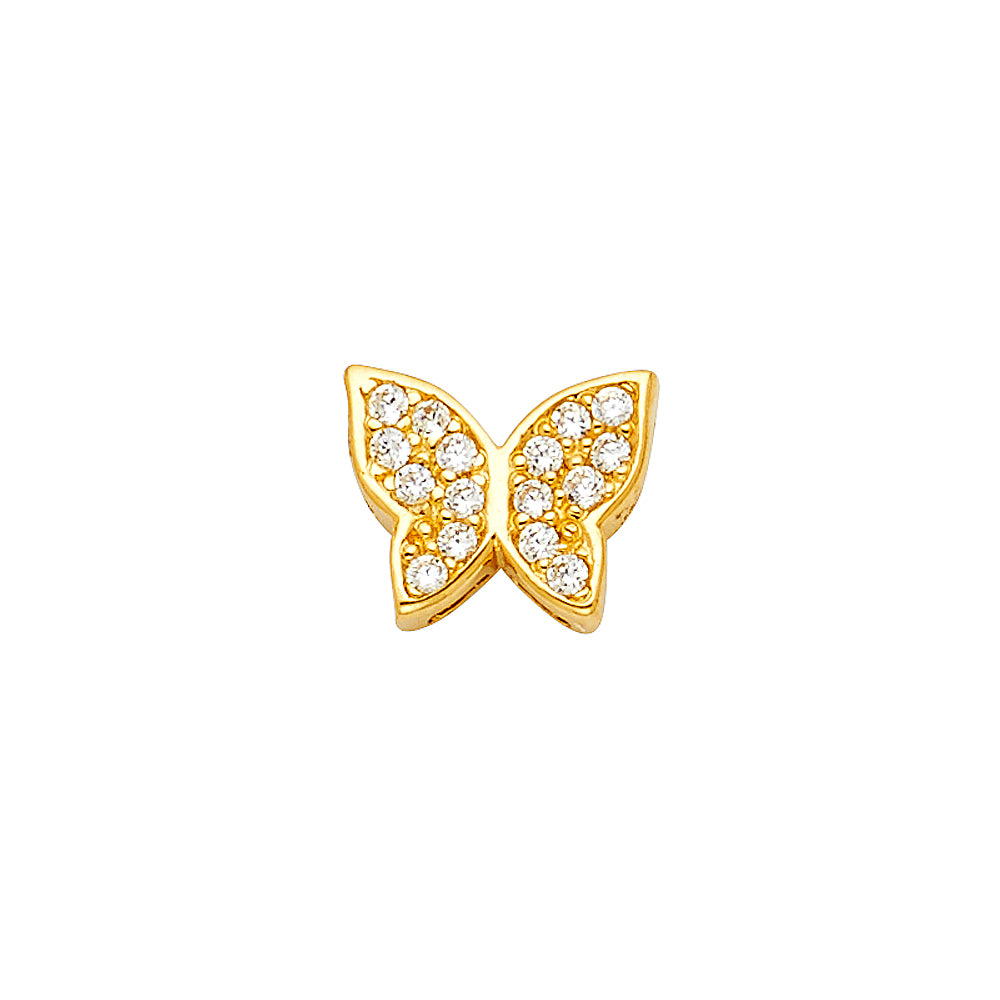 14k Yellow Gold with White CZ Accented Small/Mini Butterfly Charm Pendant (7mm x 10mm)