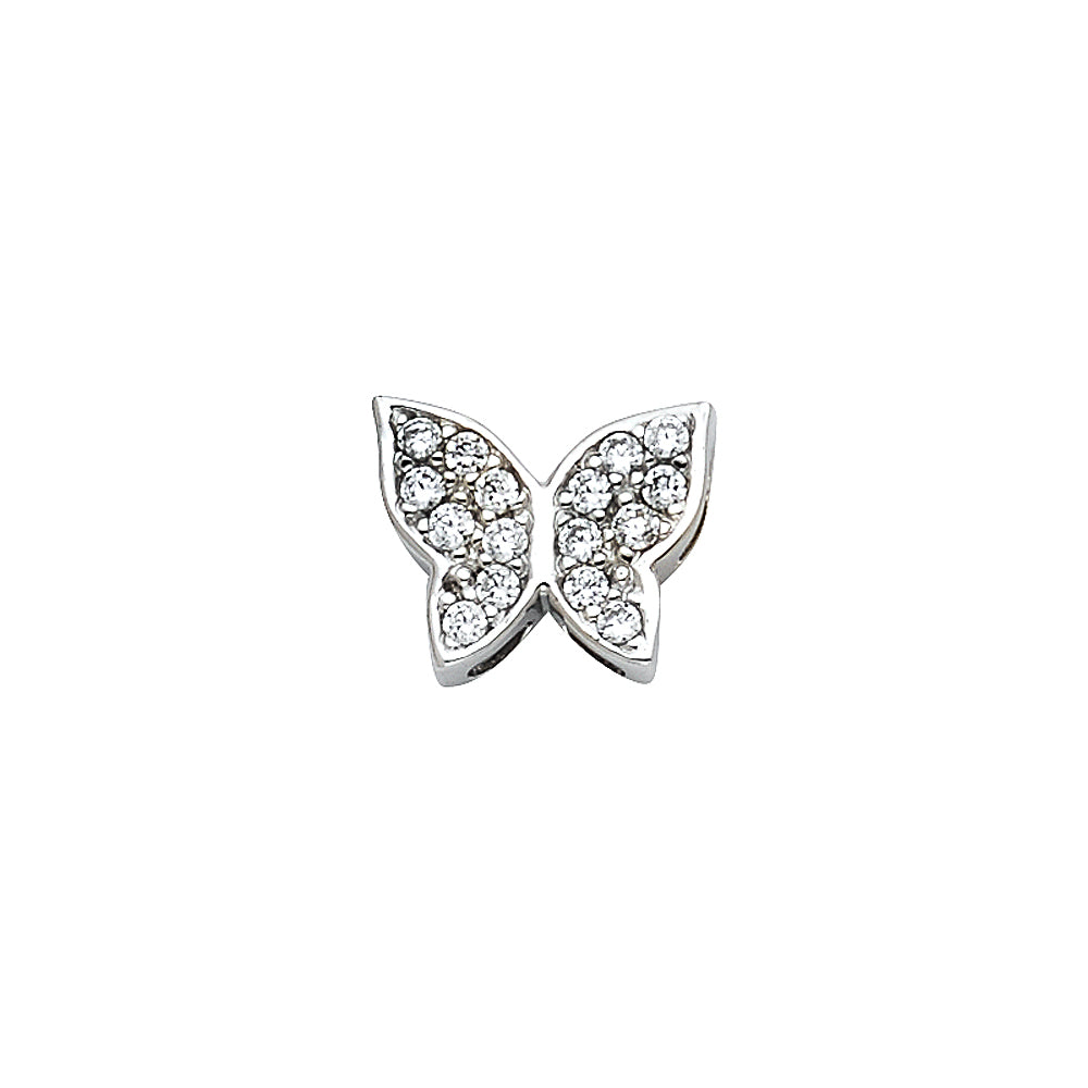 14k White Gold with White CZ Accented Small/Mini Butterfly Charm Pendant (7mm x 10mm)