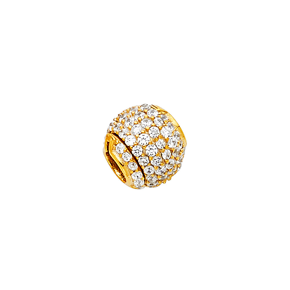 14k Yellow Gold with White CZ Accented Sphere Small/Mini Charm Pendant (8mm x 8mm)